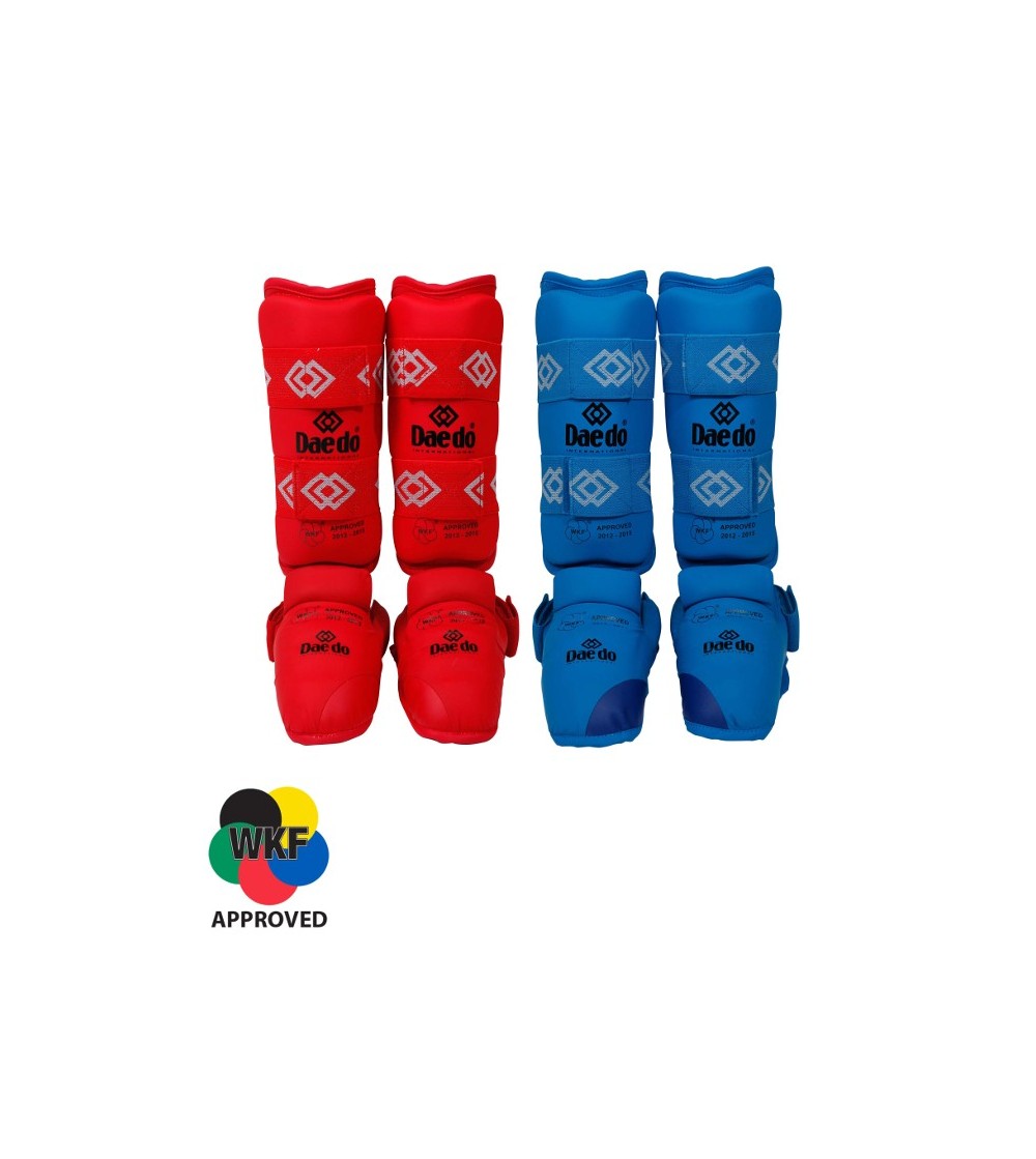 Espinilleras homologadas WKF. Rojo, azul. Bushi Sport